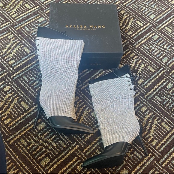 Azalea Wang Jaclyn Embellished stiletto Black Boots SZ. 10 - Picture 8 of 9